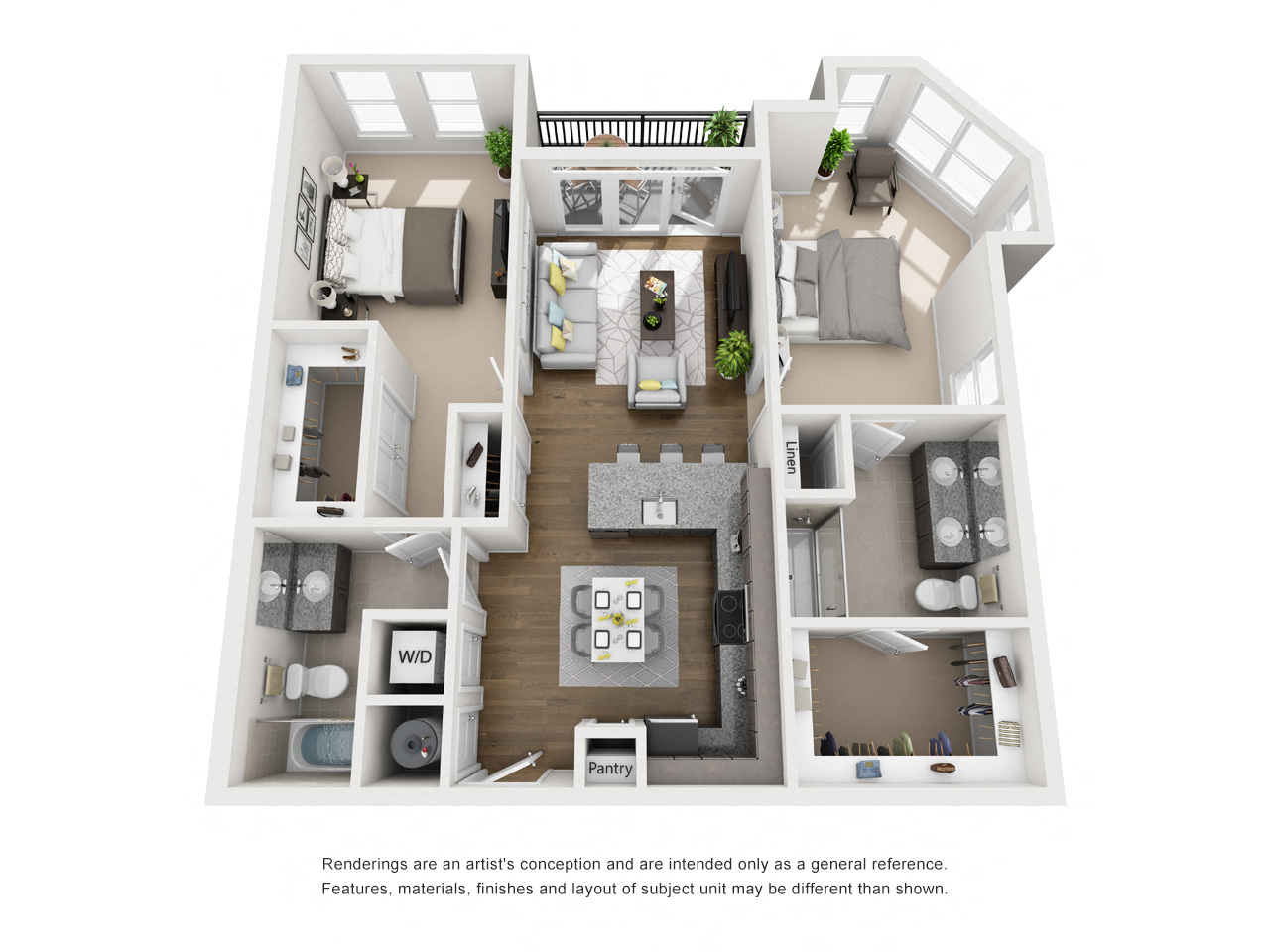 Floor plan for 2 beds, 2 baths, 1100 sqft